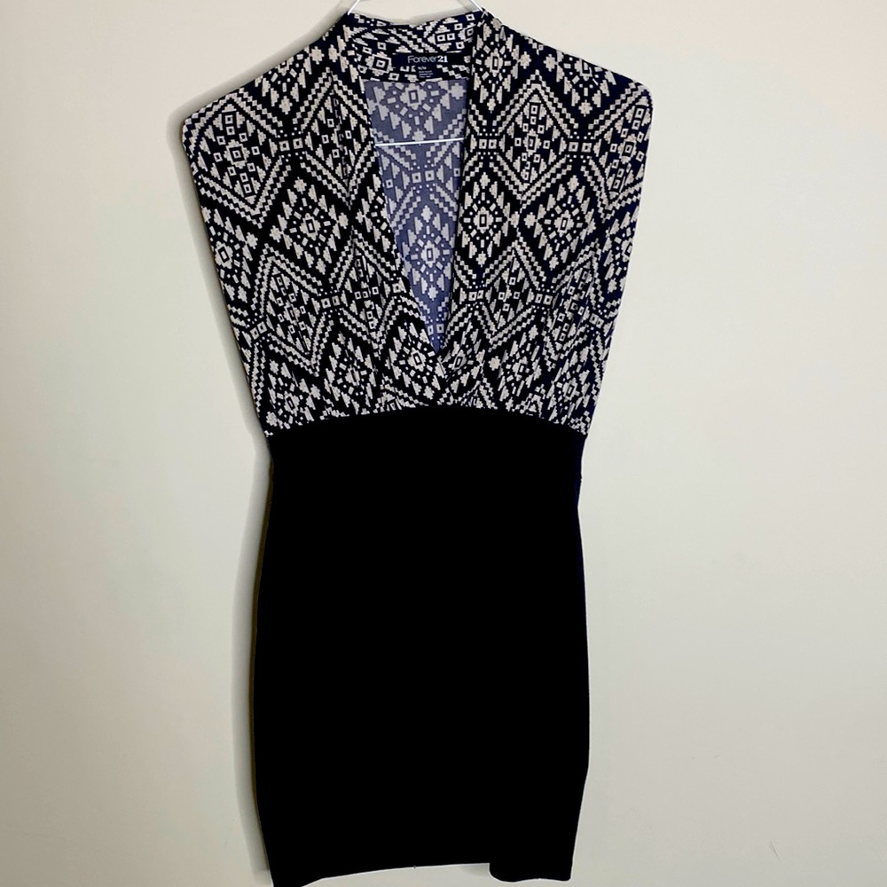 Plunging neckline B&W cocktail dress